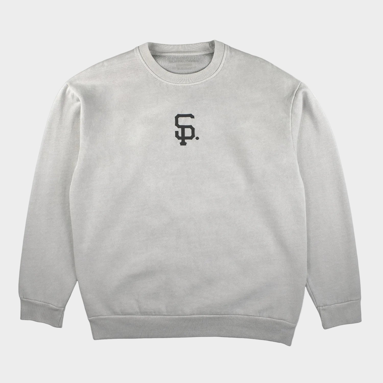 Gray sweatshirt with a logo on a white background